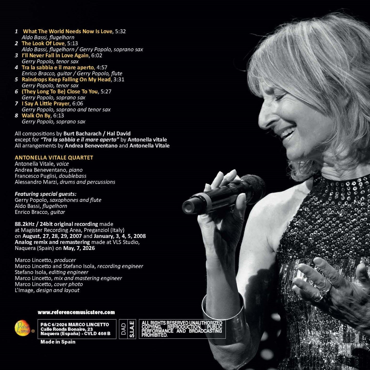 THE SONGS OF BURT BACHARACH - Antonella Vitale Quartet and Friends (MASTERCLONE BLACK CD)
